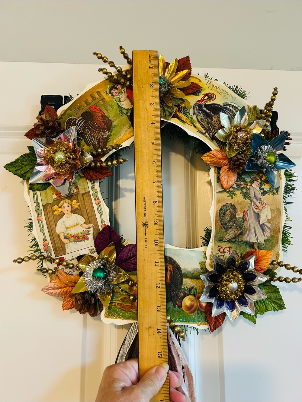 Vintage Repurposed Fall Festive Holiday Wreath - Picture 14 of 16